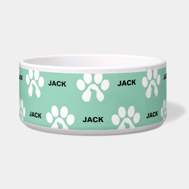 Paw Print gepersonaliseerde hond Voerbakje (Voorkant)