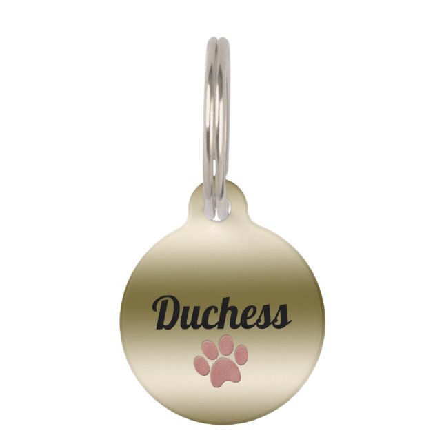 Paw Print Gold Gepersonaliseerde Pet ID Tag Huisdierpenning (Voorkant)