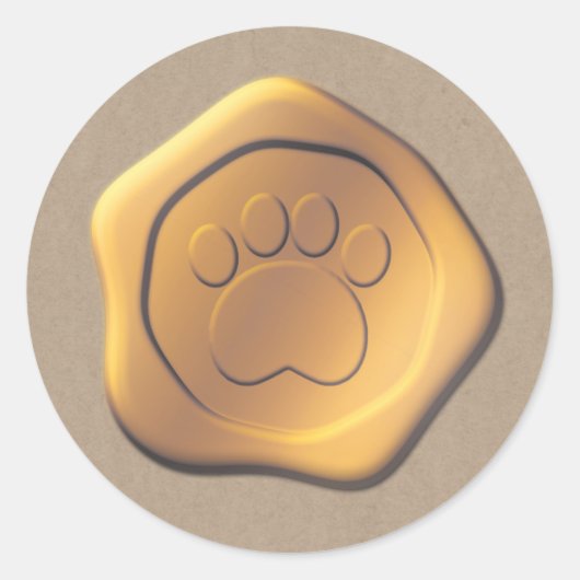 Paw Print Gouden Wax Seal op bruin papier Ronde Sticker (Voorkant)