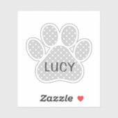 Paw Print Gray and White Polka Dot Pattern Sticker (Vel)