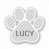 Paw Print Gray and White Polka Dot Pattern Sticker (Voorkant)