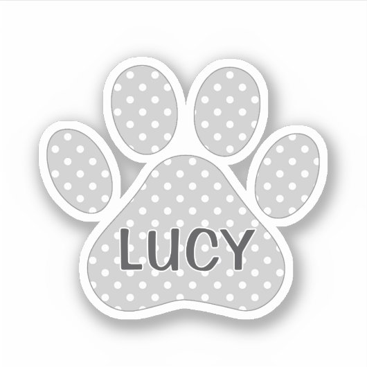 Paw Print Gray and White Polka Dot Pattern Sticker (Voorkant)