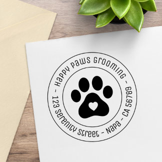 Paw Print Grooming Zakelijk Hart Rond Adres Rubberstempel
