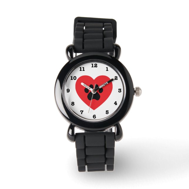 Paw Print hart genummerd polshorloge Horloge (Voorkant)