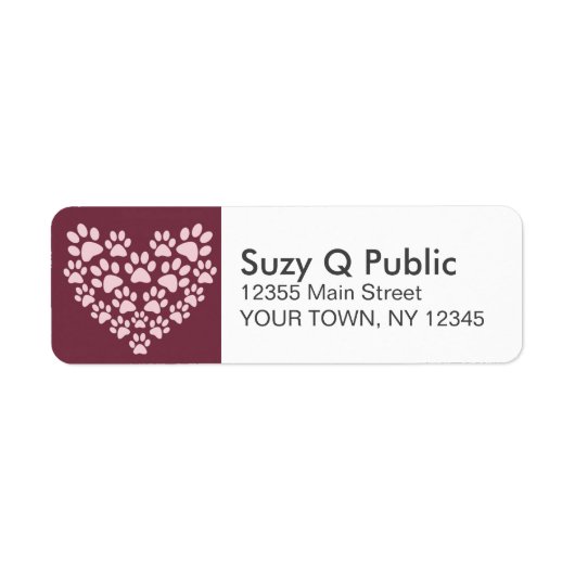 Paw Print Hart Persoonlijke Adresetiketten Etiket (Voorkant)