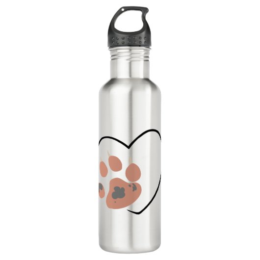 Paw print hart - Schattige dierenliefhebber ontwer Waterfles (Voorkant)