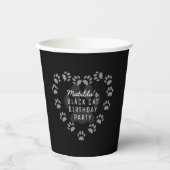 Paw Print Hart Zwart Verjaardagsfeestje Papier Cup Papieren Bekers (Voorkant)