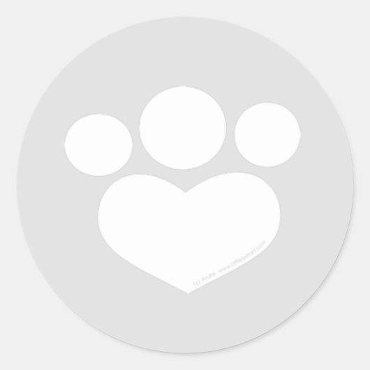 Paw Print Heart 1,5-inch Platinum Grey Ronde Sticker (Voorkant)