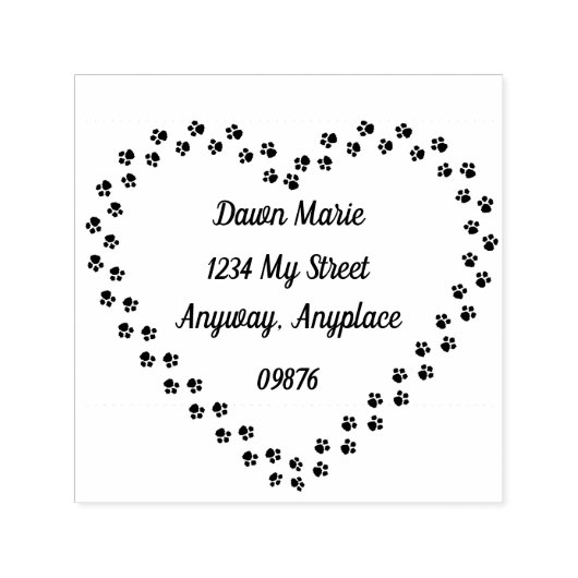 Paw Print Heart Adres Zelfinktende Stempel (Design)