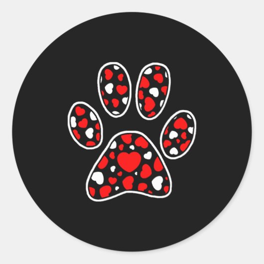 Paw Print Heart Pattern Valentines Day Cute Dog Pu Ronde Sticker (Voorkant)