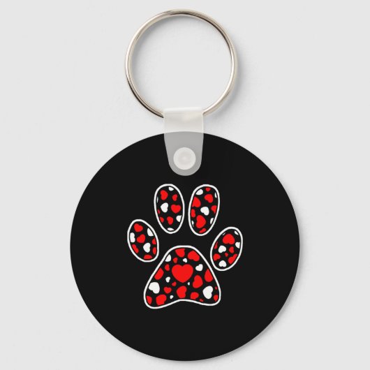 Paw Print Heart Pattern Valentines Day Cute Dog Pu Sleutelhanger (Voorkant)