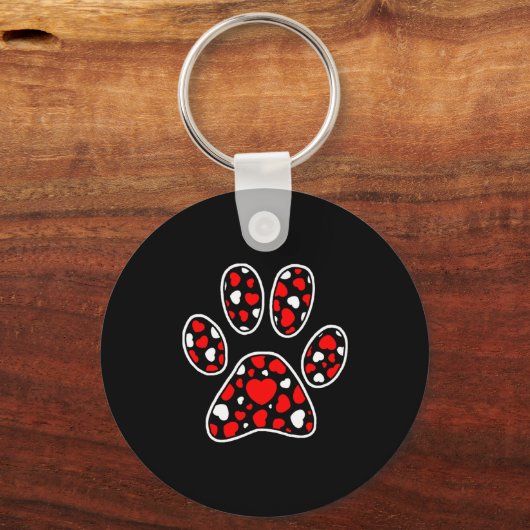Paw Print Heart Pattern Valentines Day Cute Dog Pu Sleutelhanger (Voorkant)