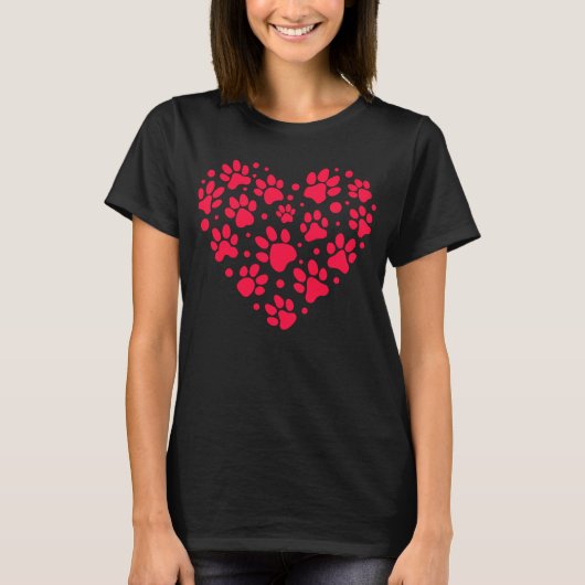 Paw Print Heart Shape Valentijnsdag Dog en Cat T-shirt (Voorkant)