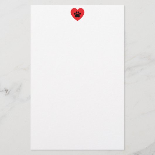 Paw Print Heart Stationery Briefpapier (Voorkant)