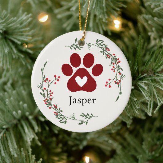 Paw Print Holly en Berry Kerst Ornament (Boom)
