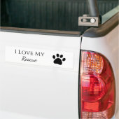 Paw Print I Love My Rescue Black White Bumpersticker (Op Truck)