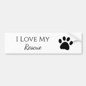 Paw Print I Love My Rescue Black White Bumpersticker (Voorkant)