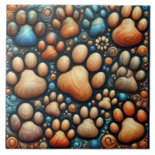 Paw print intrigerende verschillend gekleurde hond tegeltje (Voorkant)