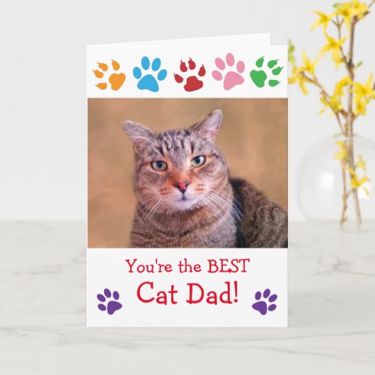 Paw Print Kat Pap Foto Verjaardag Kaart (Gele Bloem)