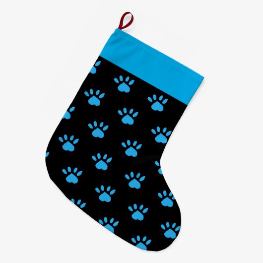 Paw Print Kerstkous (Zwart & Blauw) Grote Kerstsok (Voorkant (Hangend))