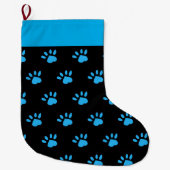 Paw Print Kerstkous (Zwart & Blauw) Grote Kerstsok (Voorkant)