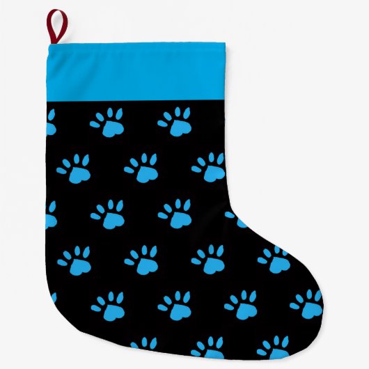 Paw Print Kerstkous (Zwart & Blauw) Grote Kerstsok (Voorkant)