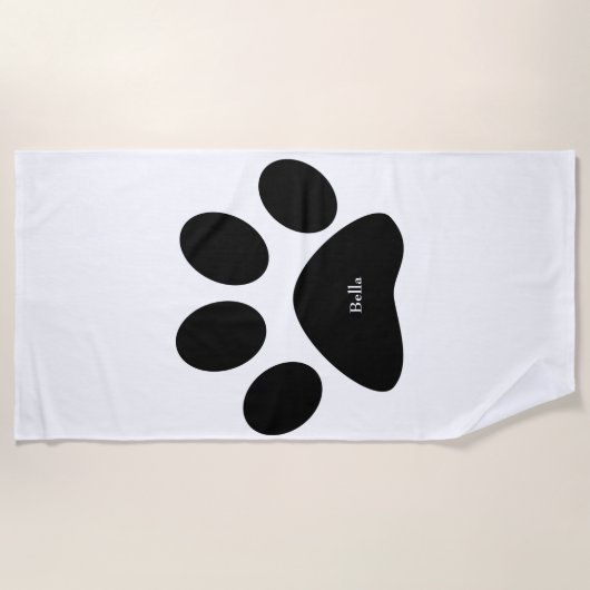 Paw Print Large Pattern Custom Name Black White Strandlaken (Voorkant)