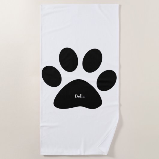 Paw Print Large Pattern Custom Name Black White Strandlaken (Voorkant)