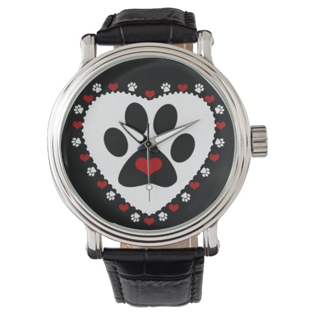 Paw Print Liefde Harten Polshorloge Horloge (Voorkant)