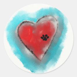 Paw Print links op een hart Ronde Sticker