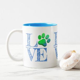 Paw Print LOVE Blauw Groen Familie Huisdier Fun Tweekleurige Koffiemok