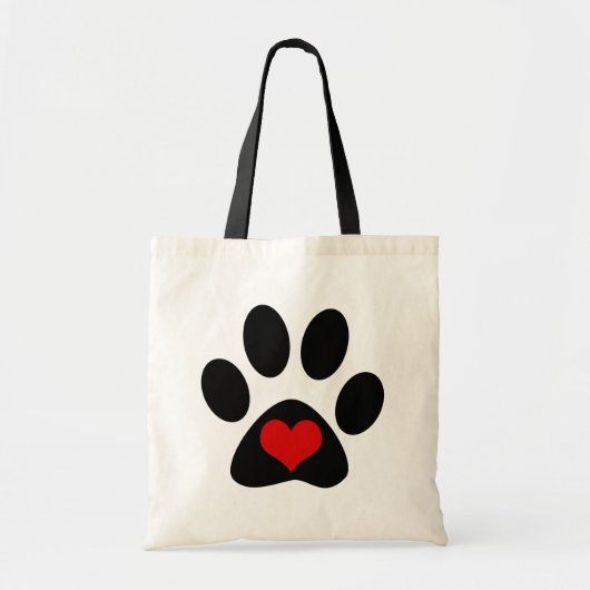 Paw Print Love Red Heart Canvas tas (Voorkant)