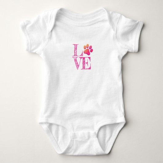 Paw Print LOVE Roze Sinaasappel Familie Huisdier F Romper (Voorkant)