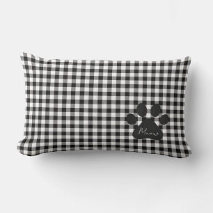 Paw Print MEOW Gingham Classic Zwart Wit Katten Kussen