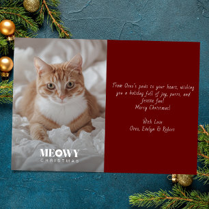 Paw Print Meowy Kerst Handschrift Foto Rood Feestdagenkaart