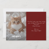 Paw Print Meowy Kerst Handschrift Foto Rood Feestdagenkaart (Voorkant)