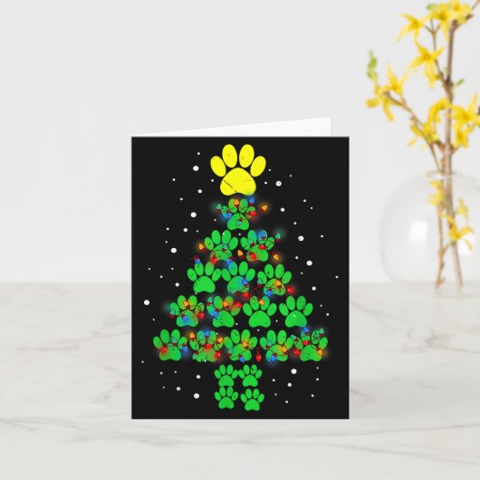 Paw Print Merry Christmas Tree Lights Dog Or Cat M Kaart (Gele Bloem)