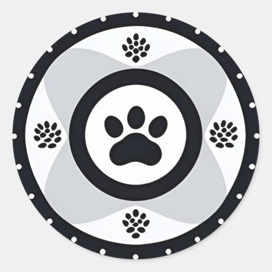 Paw print met decoratieve elementen ronde sticker (Voorkant)