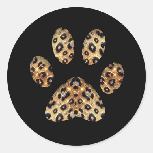 Paw Print met Goud & Zwart Leopard Sparkle Ronde Sticker (Voorkant)