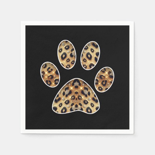 Paw Print met Goud & Zwart Leopard Sparkle Servet (Voorkant)