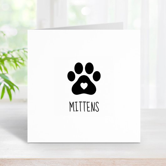 Paw Print met hart en huisdier naam 1x1 Rubberstempel