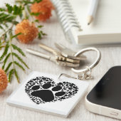 Paw Print met harten Sleutelhanger (Voorkant Rechts)