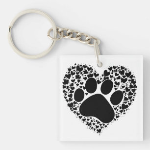 Paw Print met harten Sleutelhanger