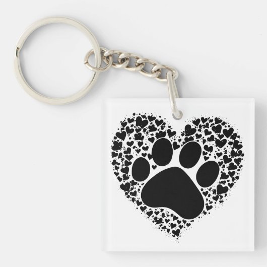 Paw Print met harten Sleutelhanger (voorkant)