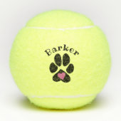 Paw print met roze hart Schattige Aangepaste honde Tennisballen (Voorkant)