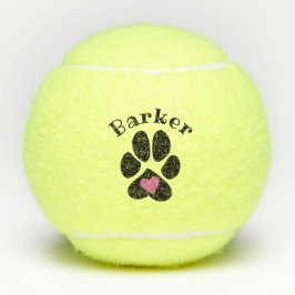 Paw print met roze hart Schattige Aangepaste honde Tennisballen