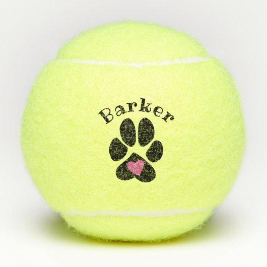 Paw print met roze hart Schattige Aangepaste honde Tennisballen (Voorkant)