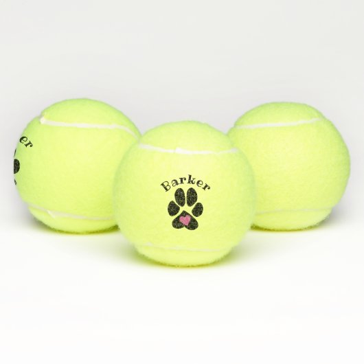 Paw print met roze hart Schattige Aangepaste honde Tennisballen (Multi)