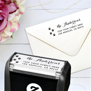 Paw Print Modern Script Family Name Return Address Zelfinktende Stempel