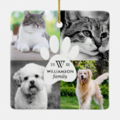 Paw Print Monogram Vier Foto Familie Pet Collage Keramisch Ornament (Achterkant)